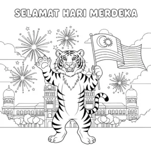 马来亚虎挥舞马来西亚国旗 / Malayan tiger waving the Malaysian flag
