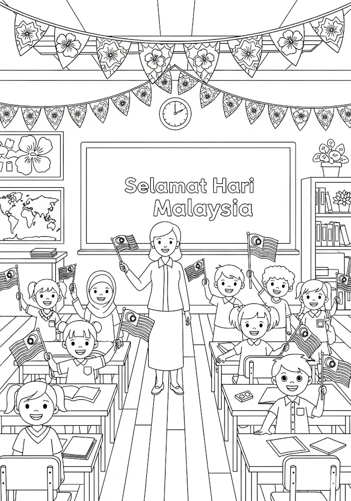 Teacher and students waving flags — 老师与学生挥旗