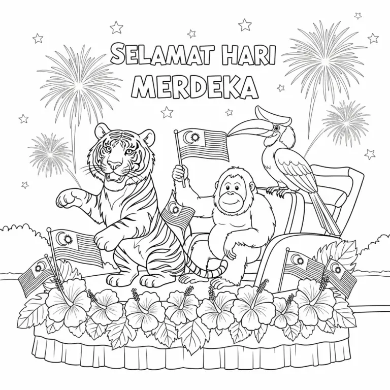 Merdeka Day Animal Coloring Pages | Tiger, Orangutan & Hornbill | Free ...