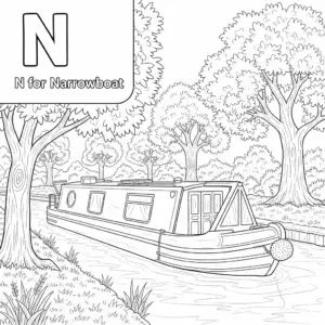 Narrowboat coloring sheet for kids | 儿童窄船涂色图