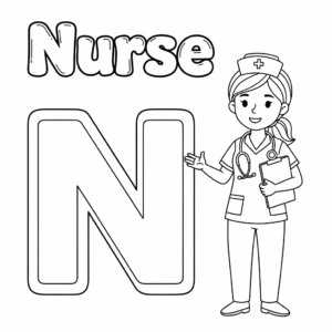 Nurse coloring page with big letter N and stethoscope