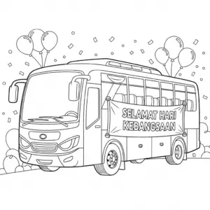 National Day bus with hibiscus design for kids to color