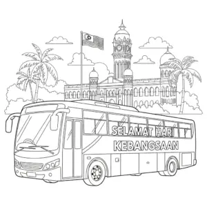 National Day bus with hibiscus design for kids to color
