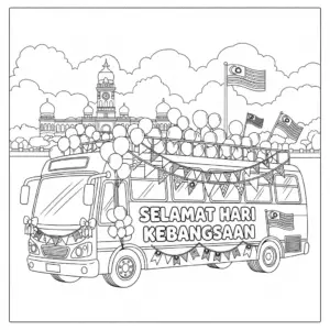 National Day bus with hibiscus design for kids to color