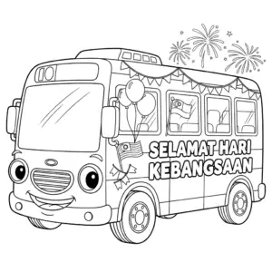 National Day bus with hibiscus design for kids to color