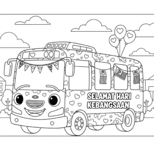 National Day bus with hibiscus design for kids to color