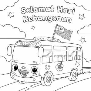 National Day bus with hibiscus design for kids to color