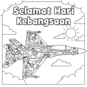 : National Day Hibiscus F18 Fighter Jet Coloring Page | 国庆日大红花 F18 战斗机填色图
