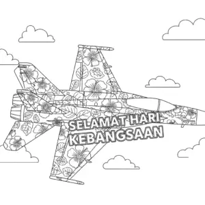 National Day Hibiscus F18 Fighter Jet Coloring Page | 国庆日大红花 F18 战斗机填色图