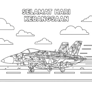 National Day Hibiscus F18 Fighter Jet Coloring Page | 国庆日大红花 F18 战斗机填色图