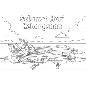 Twin Hibiscus-Themed F18 Jets for National Day Coloring Page | 国庆日双 F18 大红花涂装填色图