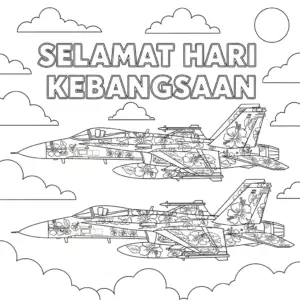 Twin Hibiscus-Themed F18 Jets for National Day Coloring Page | 国庆日双 F18 大红花涂装填色图