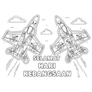 Twin Hibiscus-Themed F18 Jets for National Day Coloring Page | 国庆日双 F18 大红花涂装填色图