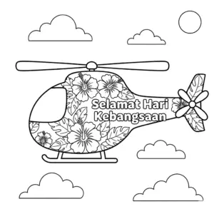 Helicopter with National Day Hibiscus Paint Theme Coloring Page | 国庆大红花普通直升机填色图