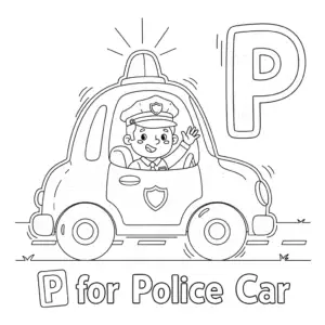 Police car coloring page for preschoolers | 儿童警车涂色图
