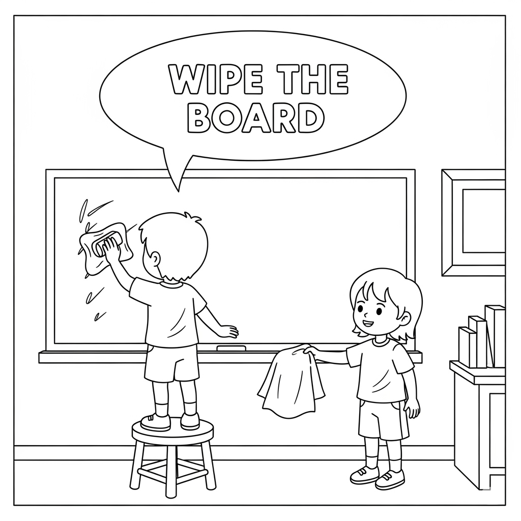 Wiping blackboard 擦黑板填色页