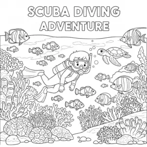 Scuba diving coral reef coloring — 潜水珊瑚礁填色
