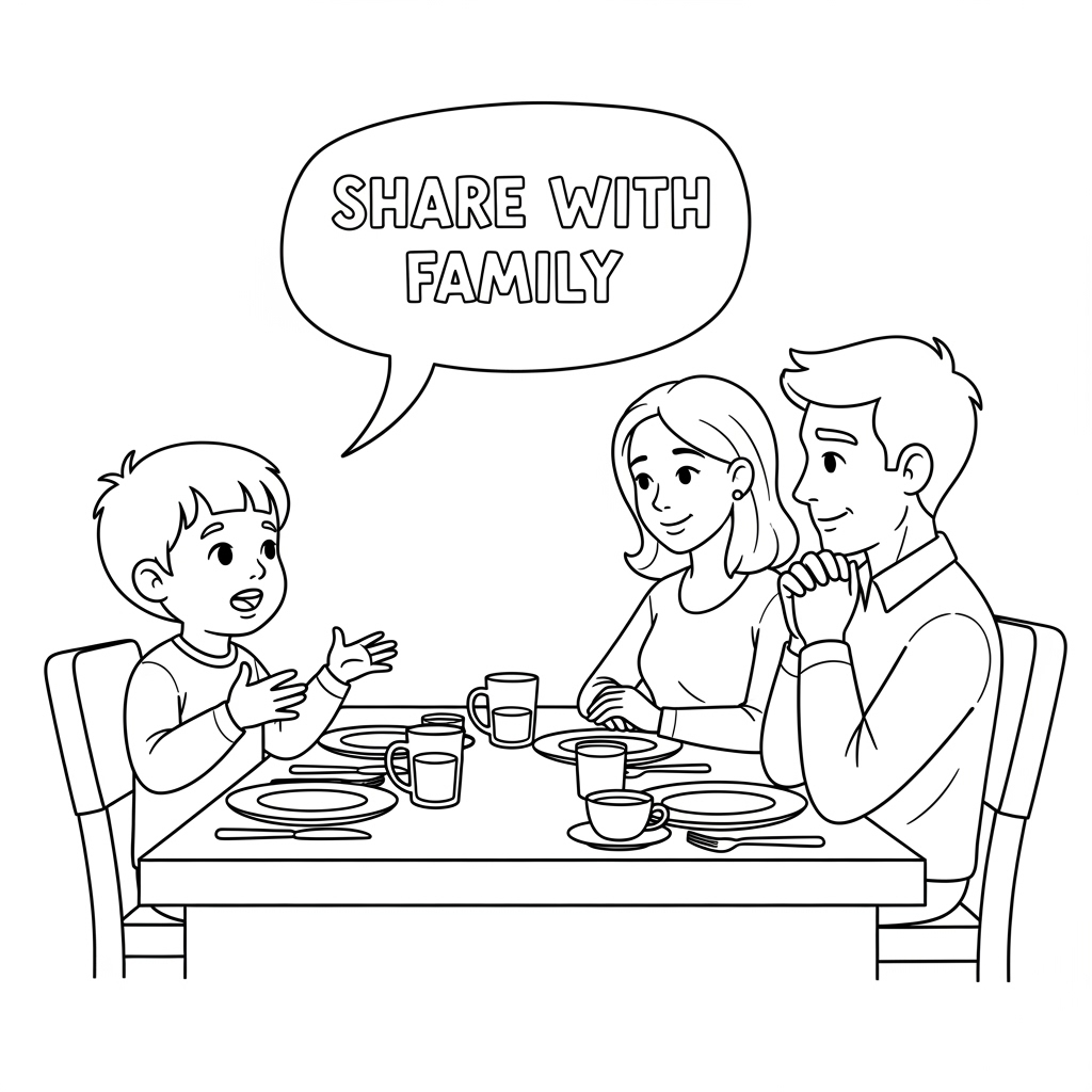 Share With Family Coloring Page | 与家人分享填色页