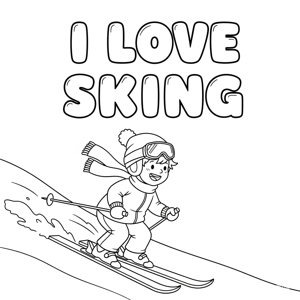 Child loves skiing – 儿童爱滑雪填色页