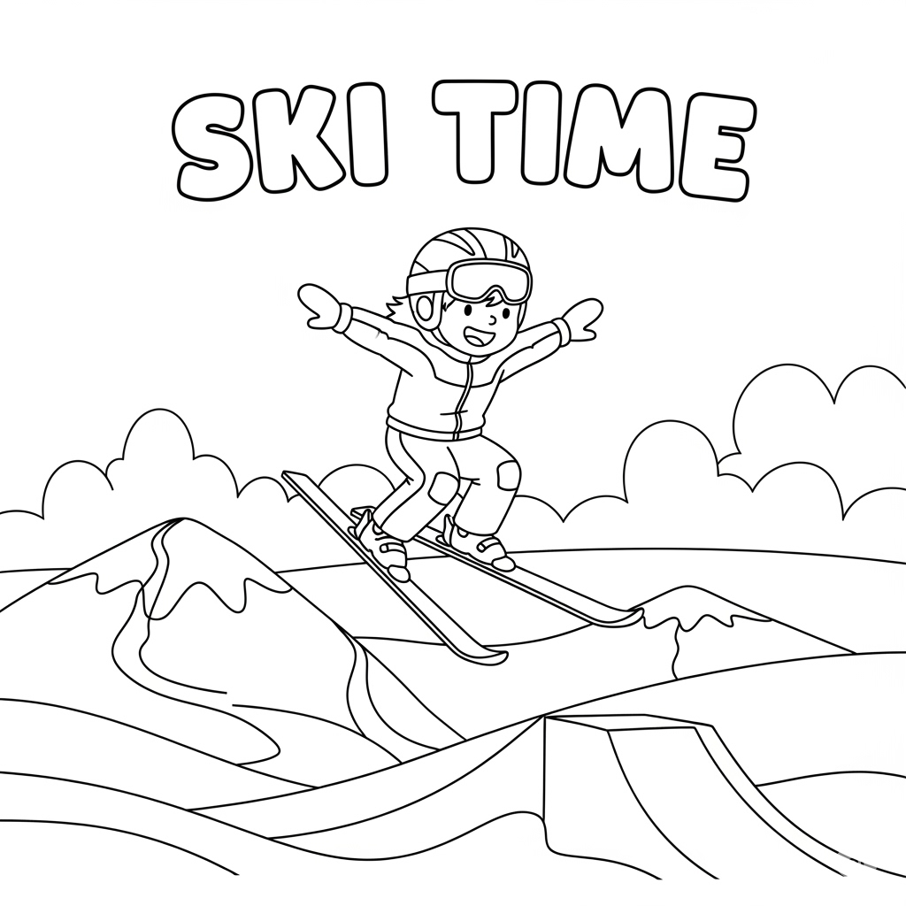Ski jump action – 滑雪动作填色页