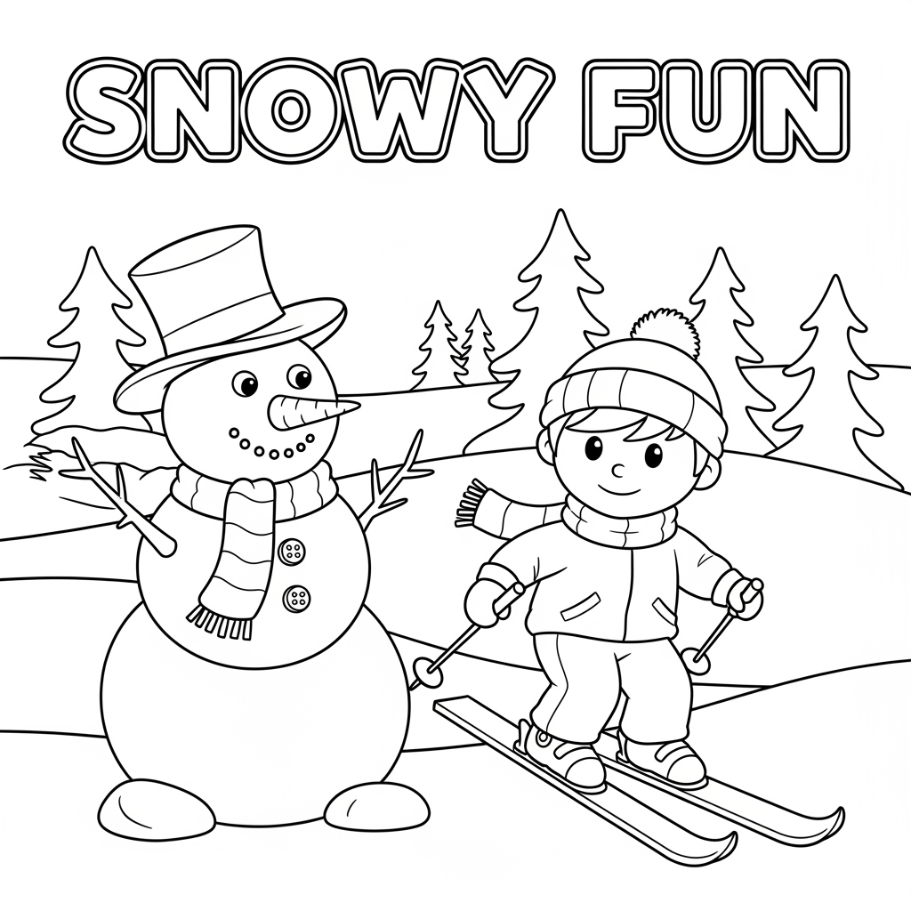 Snowman snowy fun – 堆雪人填色页