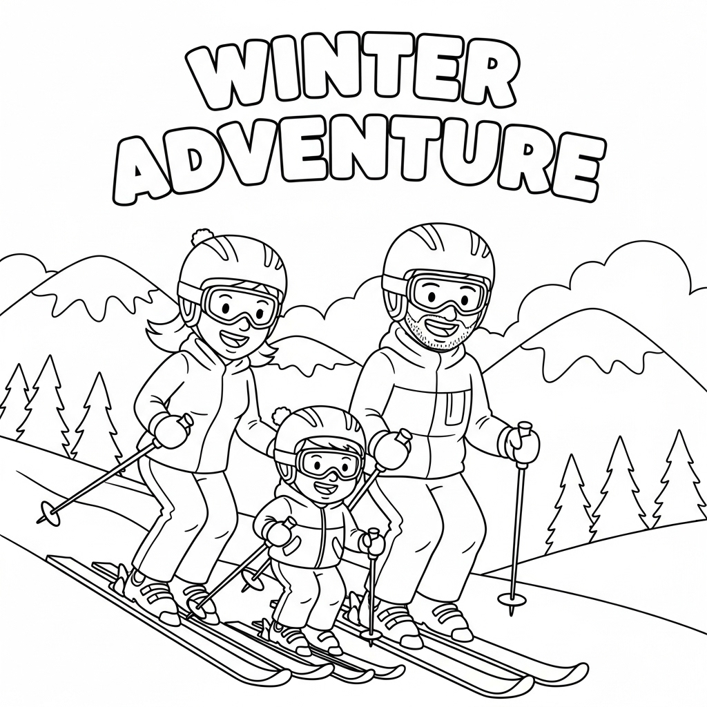 Family winter adventure – 家庭冬季冒险填色页