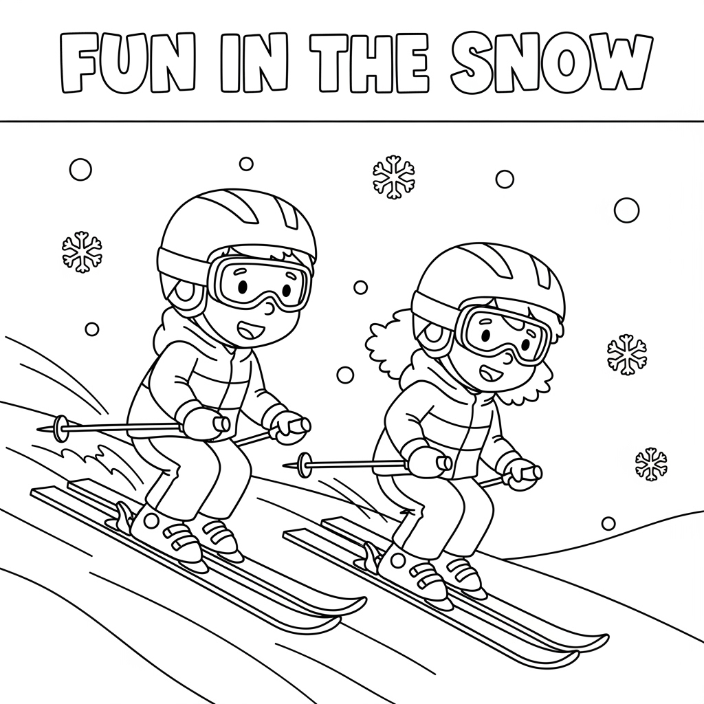 Two kids fun in snow – 两个小孩玩雪填色页