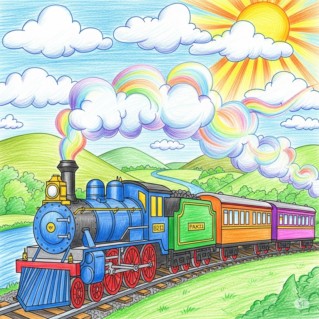 蒸汽火车填色图 Steam Train Coloring Page