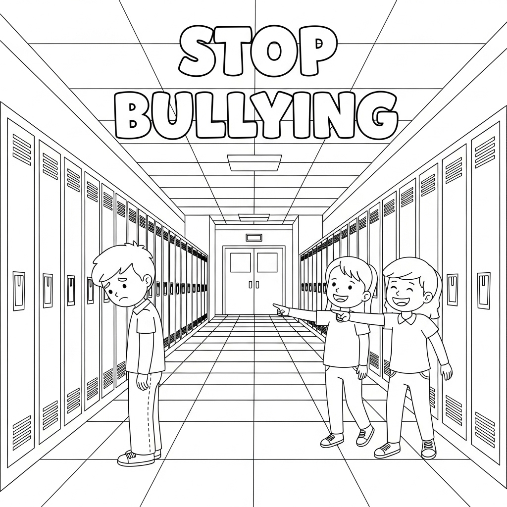 Stop Bullying Coloring Page | 停止霸凌填色页
