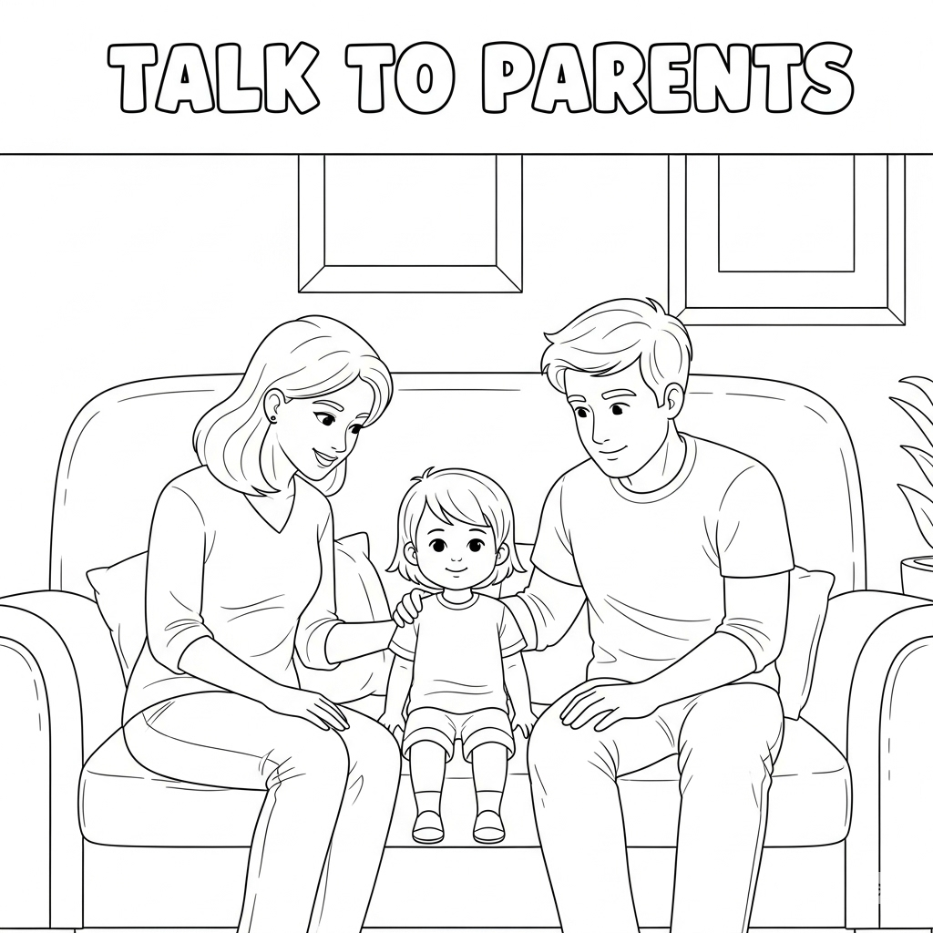 Talk To Parents Coloring Page | 与父母交谈填色页