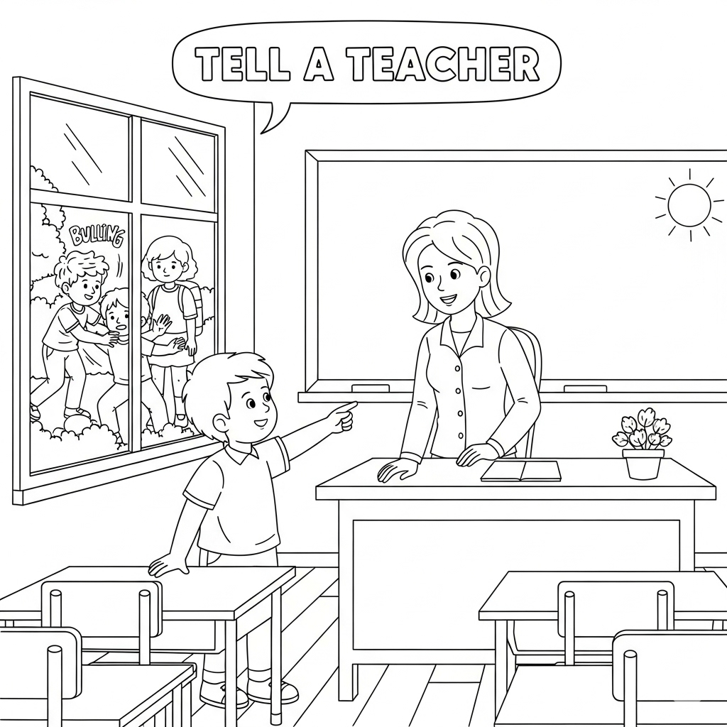 Tell A Teacher Coloring Page | 告诉老师填色页