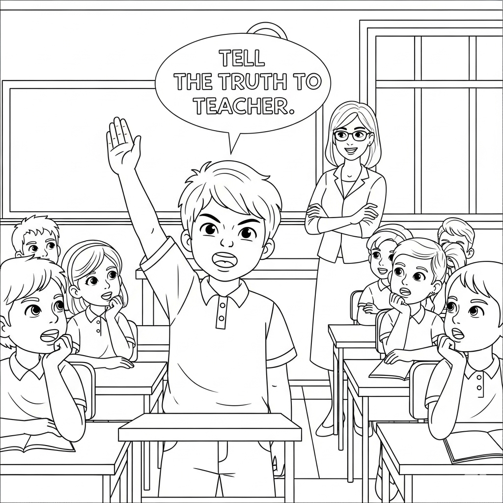 Tell Truth To Teacher Coloring Page | 向老师讲真相填色页