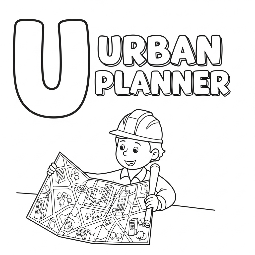 Urban Planner — 城市规划师 Urban Planner coloring page — Letter U 城市规划师填色页