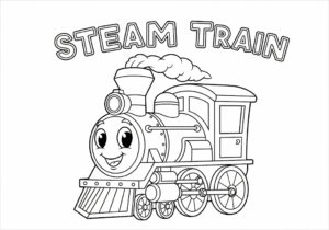 A side view of a classic steam train with a big chimney and smoke clouds.