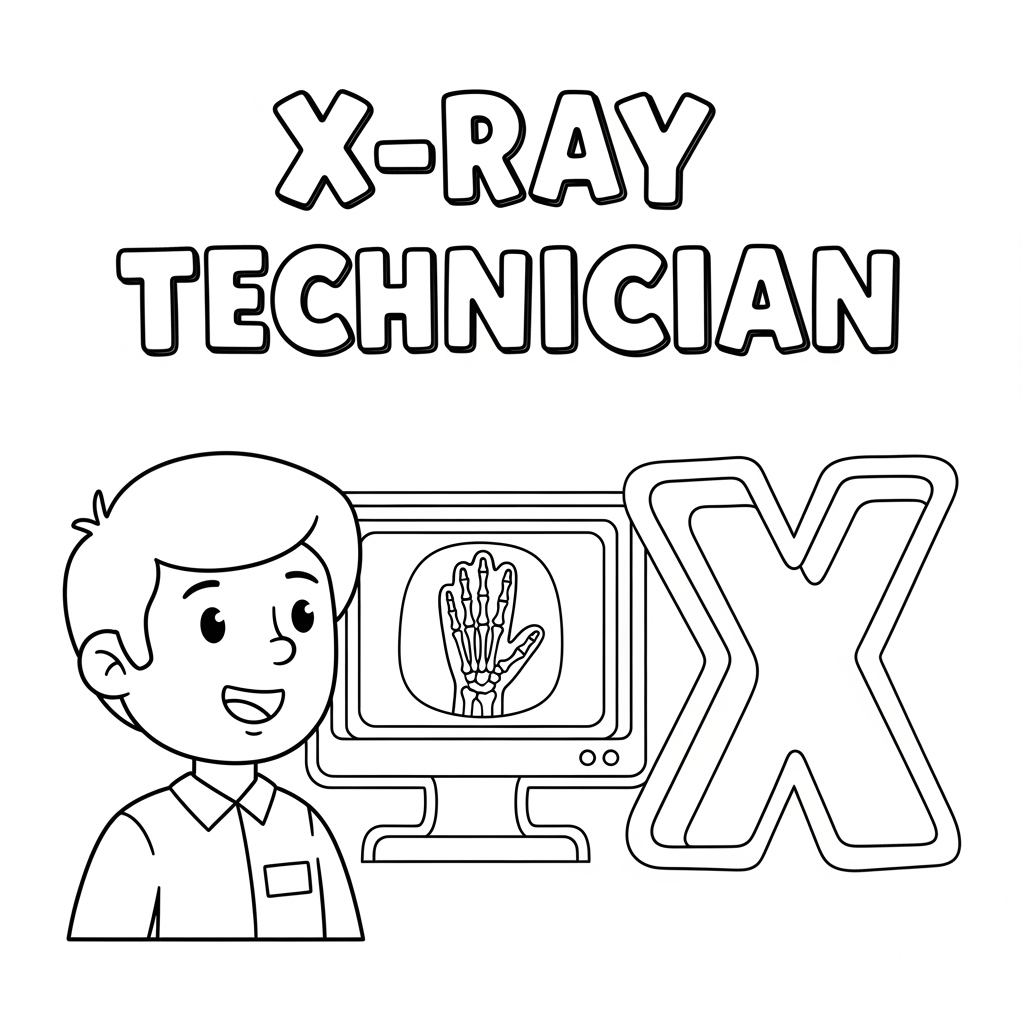 X-ray Technician — 放射技师 X-ray Technician coloring page — Letter X 放射技师填色页