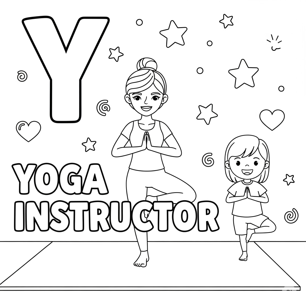 Yoga Instructor — 瑜伽教练 Yoga Instructor coloring page — Letter Y 瑜伽教练填色页