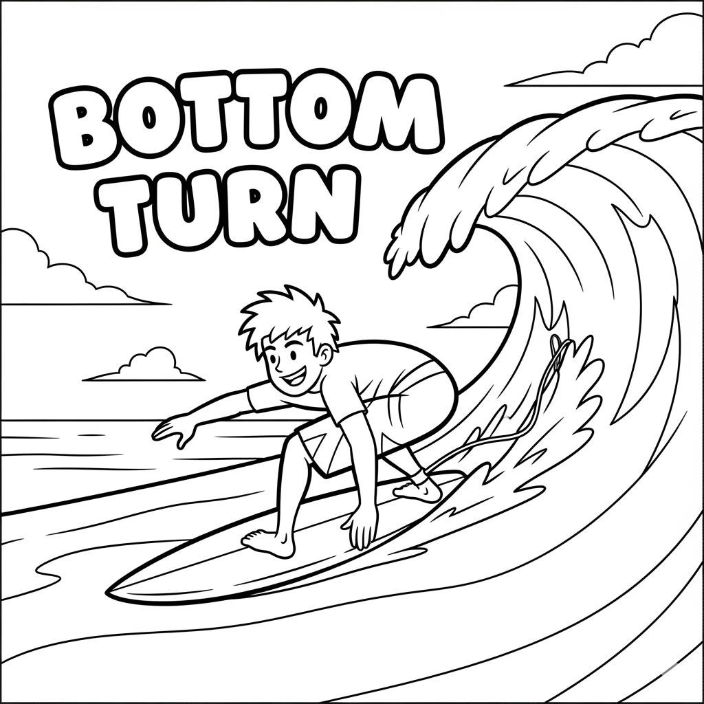 冲浪底转儿童简笔画 Bottom Turn surfing coloring page free kids