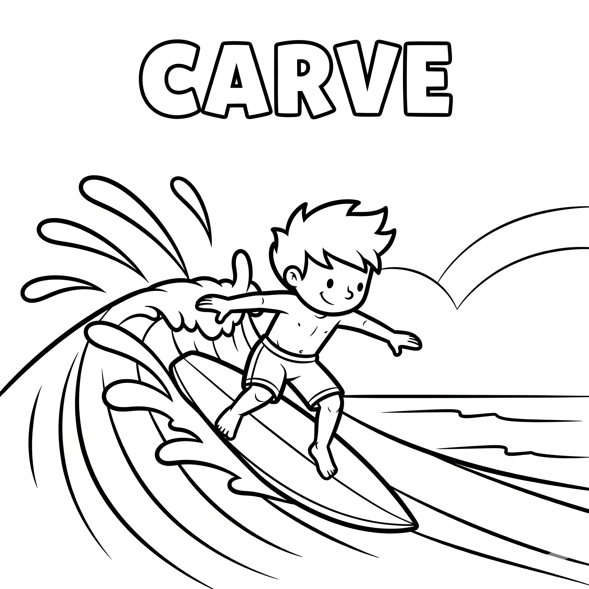 冲浪刻画转弯涂色页 Carve surfing coloring page for kids