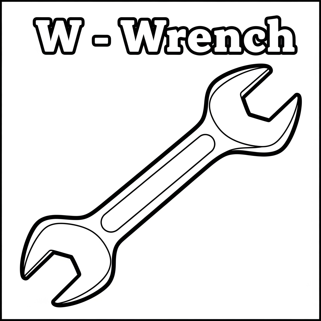 Printable wrench repair tool coloring page for kids with thick outlines 扳手填色图