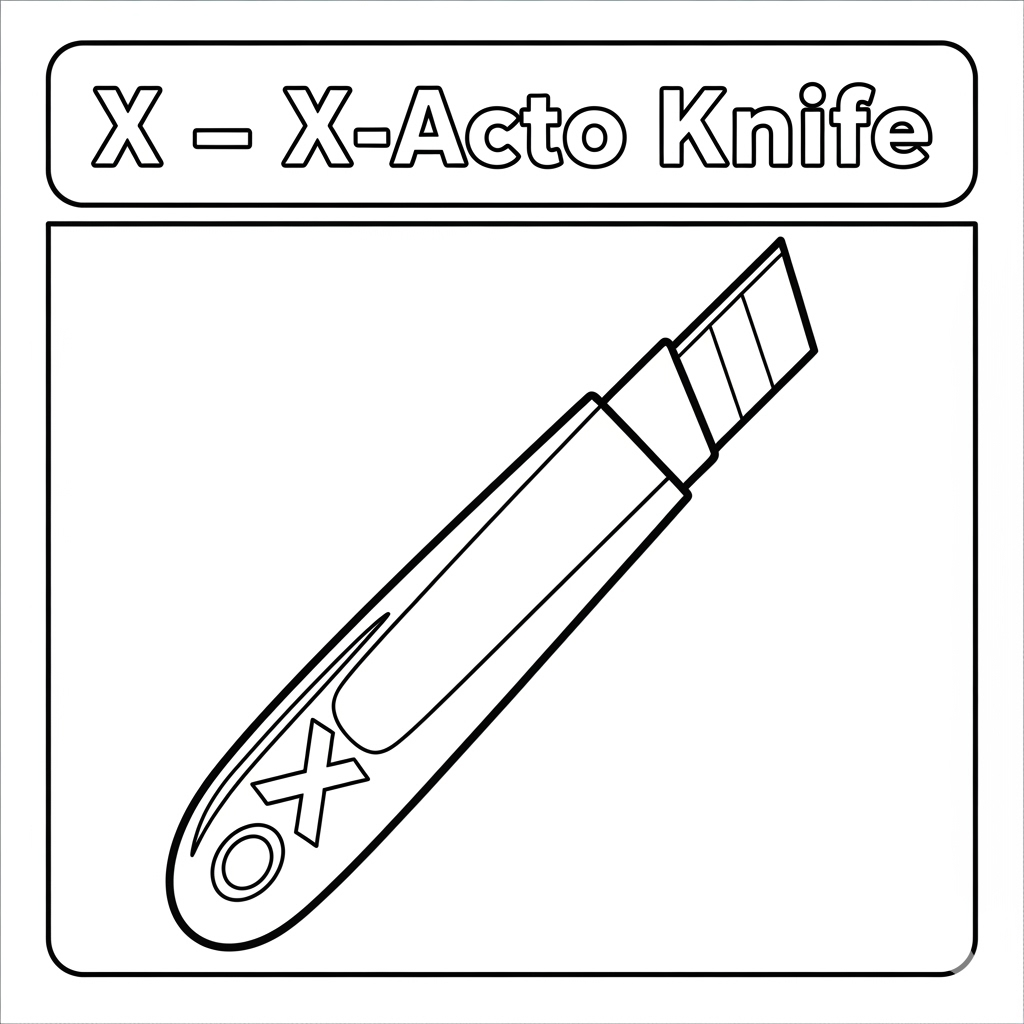 Black and white cartoon X-acto knife kids coloring page repair tool 美工刀填色图