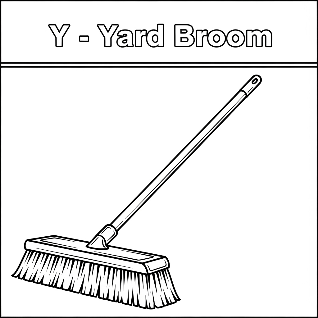 Children’s cartoon yard broom coloring page for kids learning tools 扫帚填色图