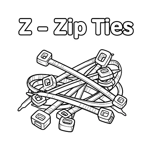 Zip ties tool kids coloring page in black and white for printing 扎带工具填色图