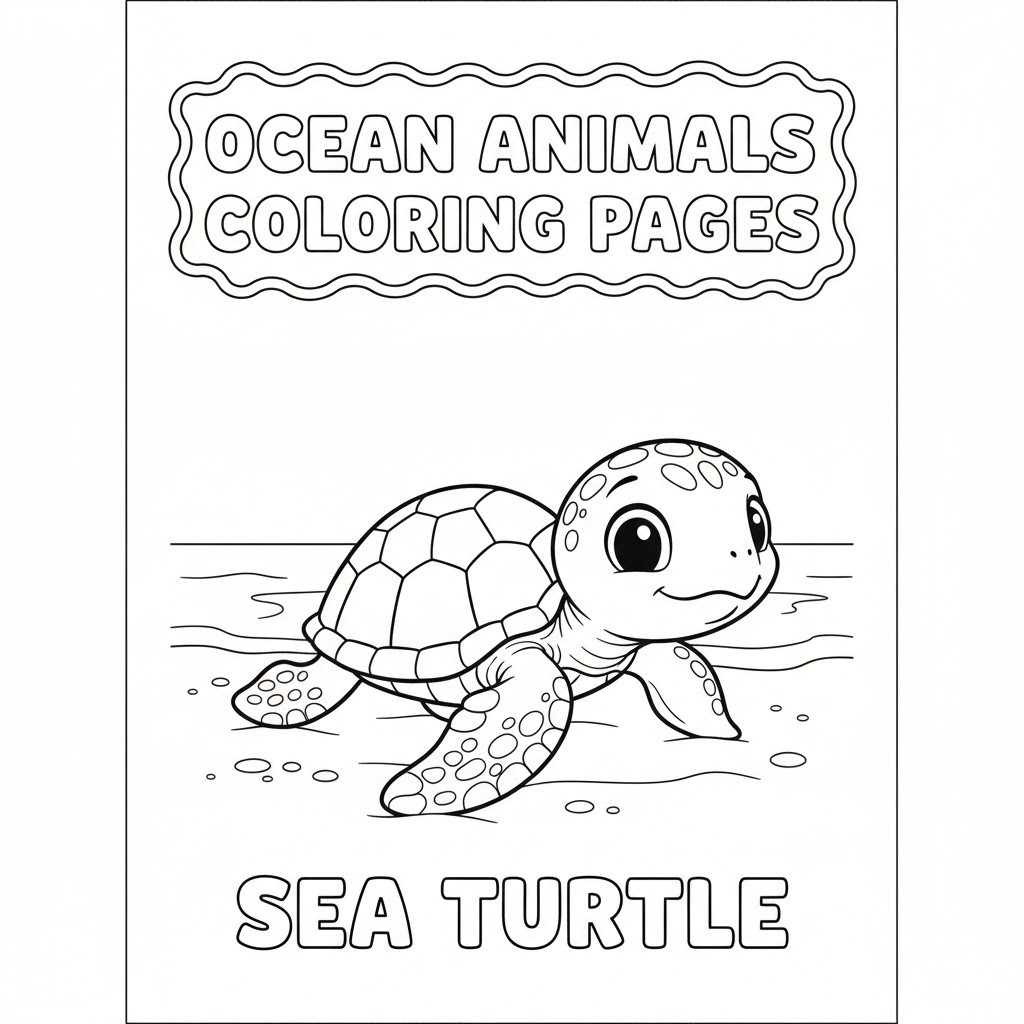 Cute baby sea turtle with simple shapes for children to color 可爱海龟宝宝简易图案,便于儿童上色