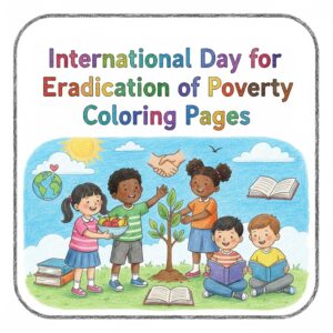 Colorful pencil-style illustration of children helping each other for International Day for the Eradication of Poverty Coloring Pages
