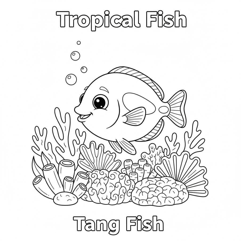 Tang fish coloring page popular species simplified for kids 海洋蓝刺尾鱼填色图,已简化图案便于儿童上色