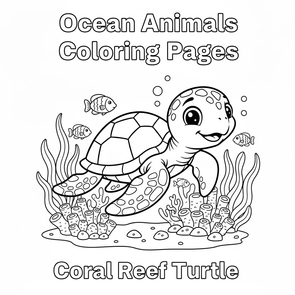 Turtle and coral reef educational coloring sheet 海龟与珊瑚礁教育性填色页,便于课堂使用