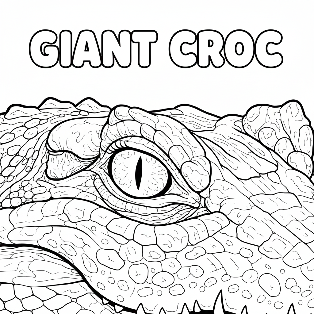 Giant crocodile closeup coloring — scale detail and snout, perfect for textured coloring practice, 300x300